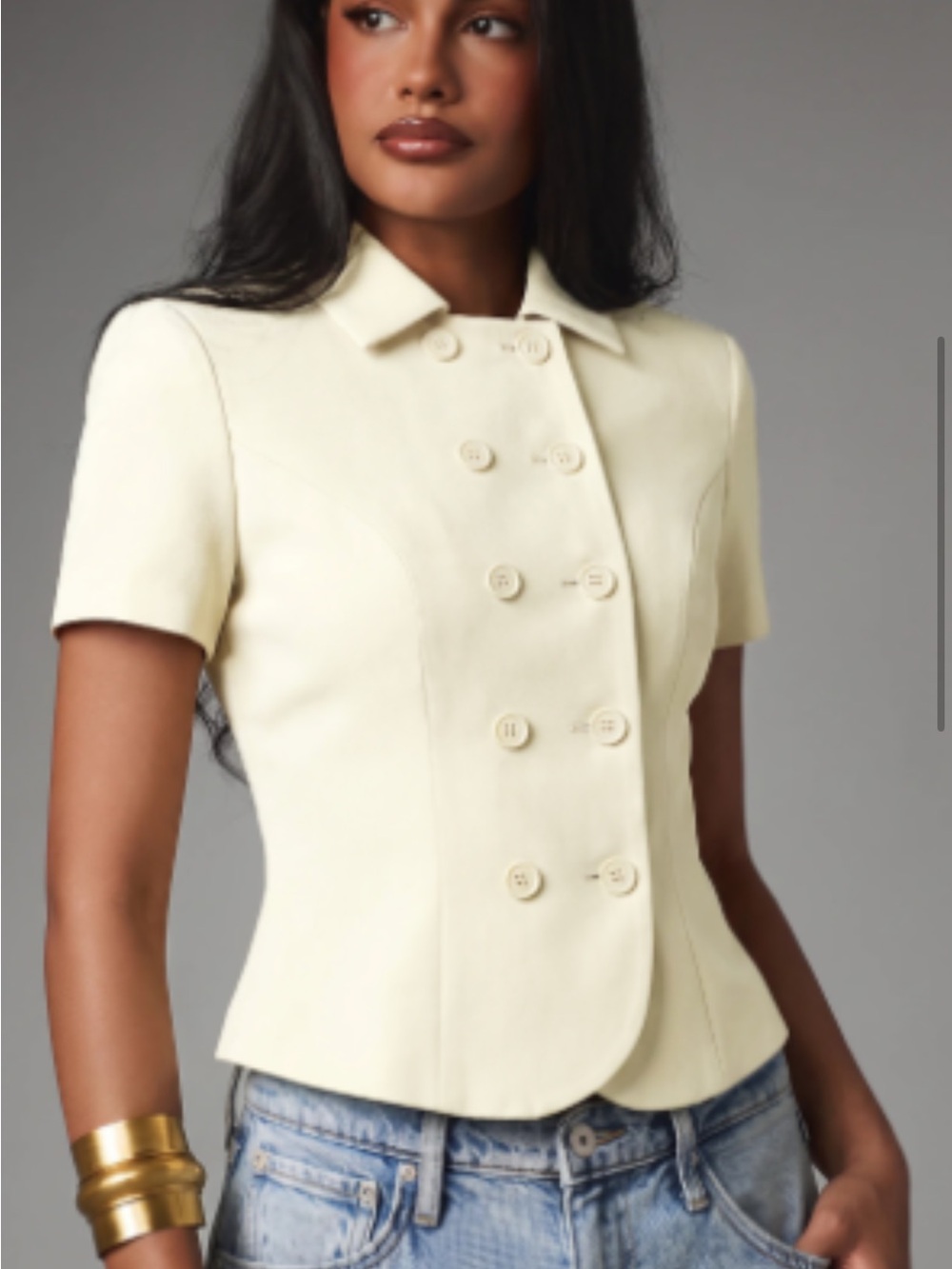 NWT Cream Short-Sleeve Double-Breasted Jacket